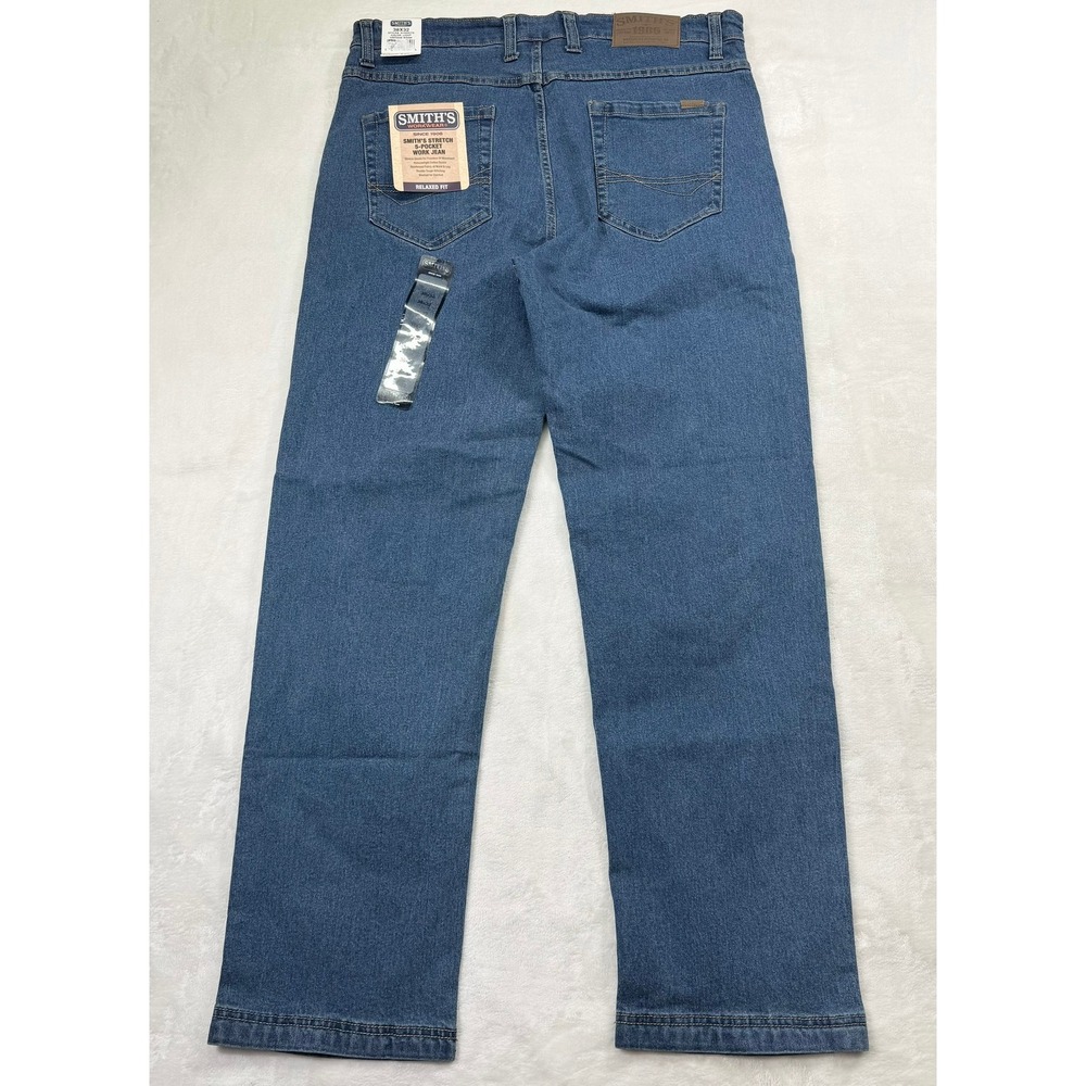 Smiths Workwear Mens Relaxed Fit Stretch Work Jeans Light Vintage Wash 38x32 - Picture 2 of 12